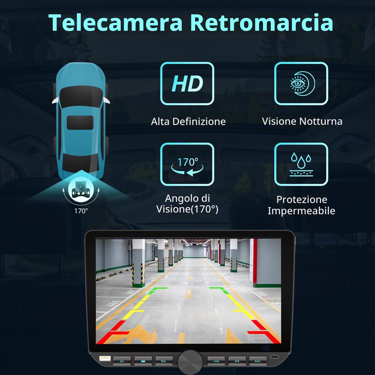 Autoradio 1 Din con Ruotabile schermo (10,1"), compatibile con [Wireless] Apple CarPlay/Android Auto Bluetooth USB Type-C telecamera posteriore AM/FM/RDS Radio