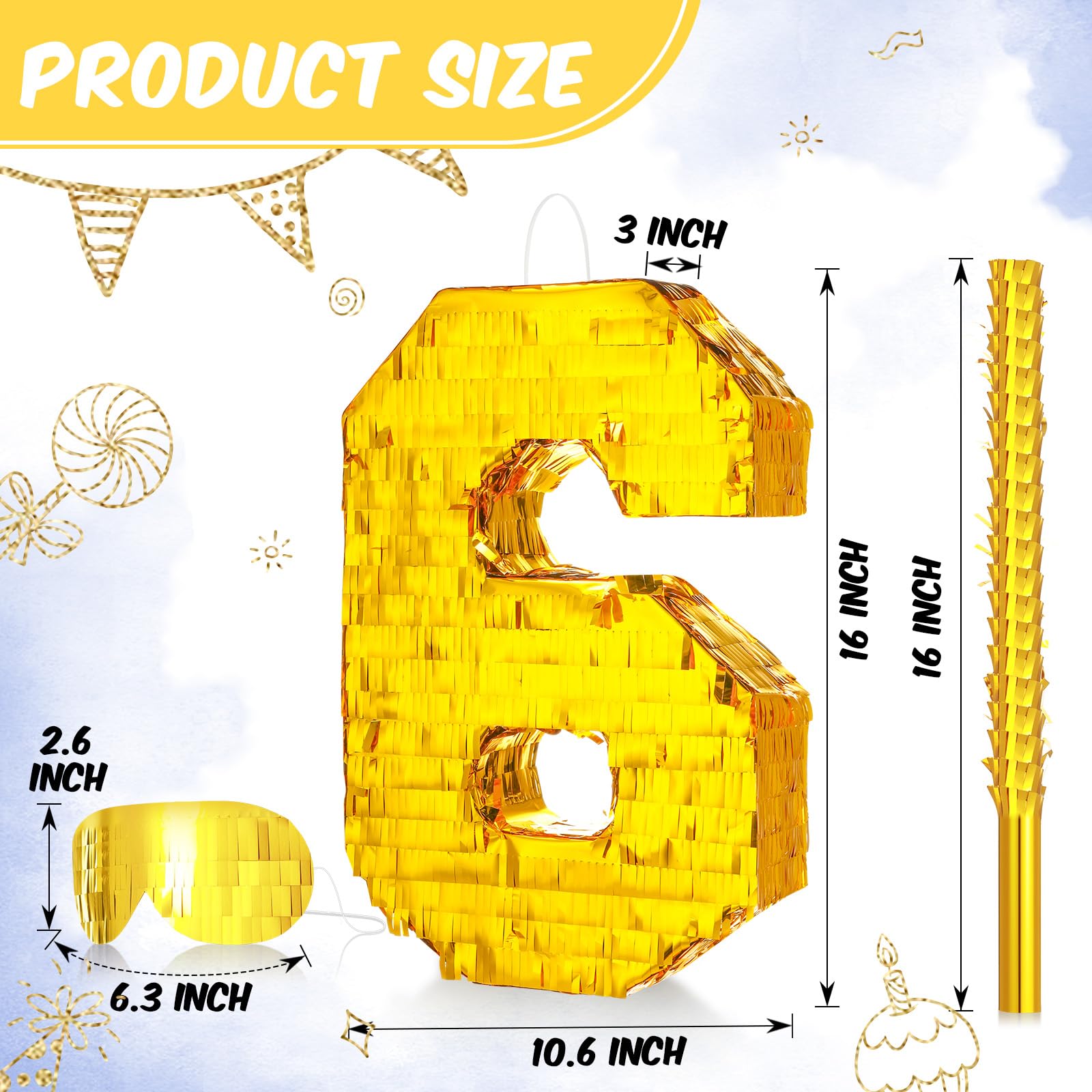 Pinata Gold Anniversary Pinata Gold Foil Number 40 Pinata Set - Birthday Party Game ...