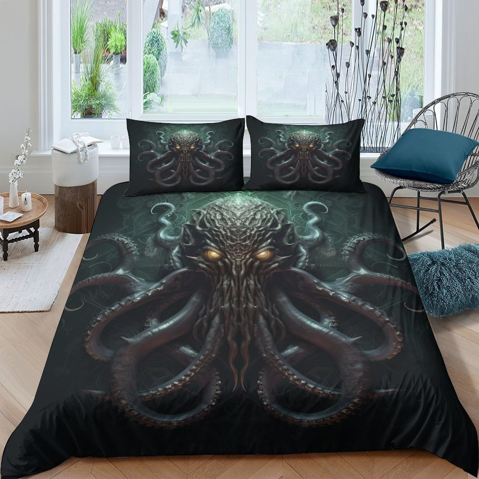 Housse de couette Cthulhu 200x200 cm en microfibre avec 2 taies d'oreiller