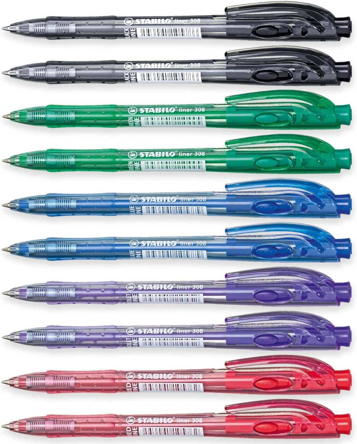 STABILO liner - Retractable Ballpoint Pen - Fine - Pack of 10 (Multicolor)