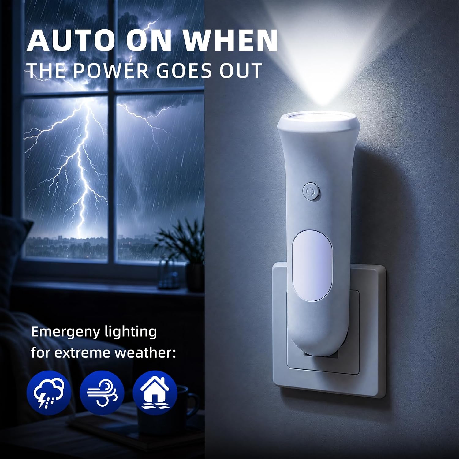 ROSSEX 4 in 1 Emergency Lights for Home Power Failure, 4 Pcs Rechargeable LED Flashlight Plug in Wall, Automatic Turn-On Power Outage Night Light Flashlight for Hurricane Preparedness Items image 2