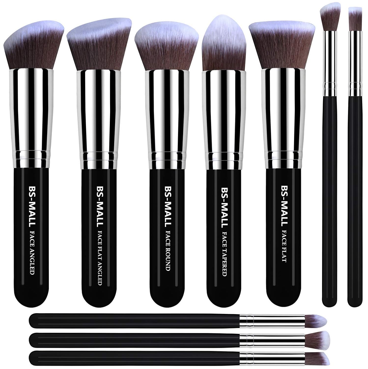BS-MALL Makeup Brushes Premium Makeup Brush Set Synthetic Kabuki Makeup Brush Set Cosmetics Foundation Blending Blush Eyeliner Face Powder Lip Brush Makeup Brush Kit(10pcs, Silver Black)