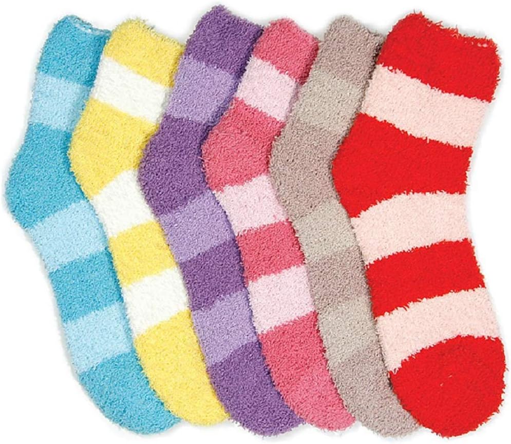HS Winter Fuzzy Socks Thick Solid Line Design (size 9-11) 6 Colors 6 Pairs