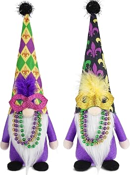 Mardi Gras Gnome Decor 2Pack Handmade Spring Gnome Decorations for Home