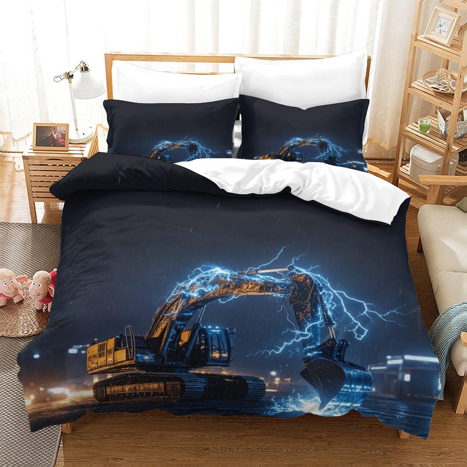 LILIlaobiao 3D Diggers Print Duvet Cover Set Breathable Excavators Bedding Set, Fashionable Quilt Cover Set for Kids & Adults Decoration Kids Comforter Cover Double（200x200cm）