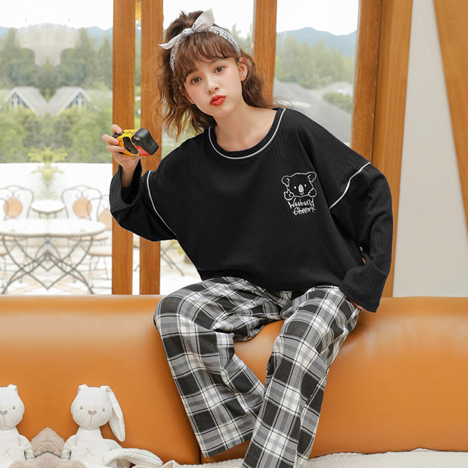 GOSO Schlafanzug Mädchen 140 146 152 164 Pyjamas Niedliche Pjs für Teenager Cartoon Print Tops und Lange Hosen Big Tween Girl Nightwear Set