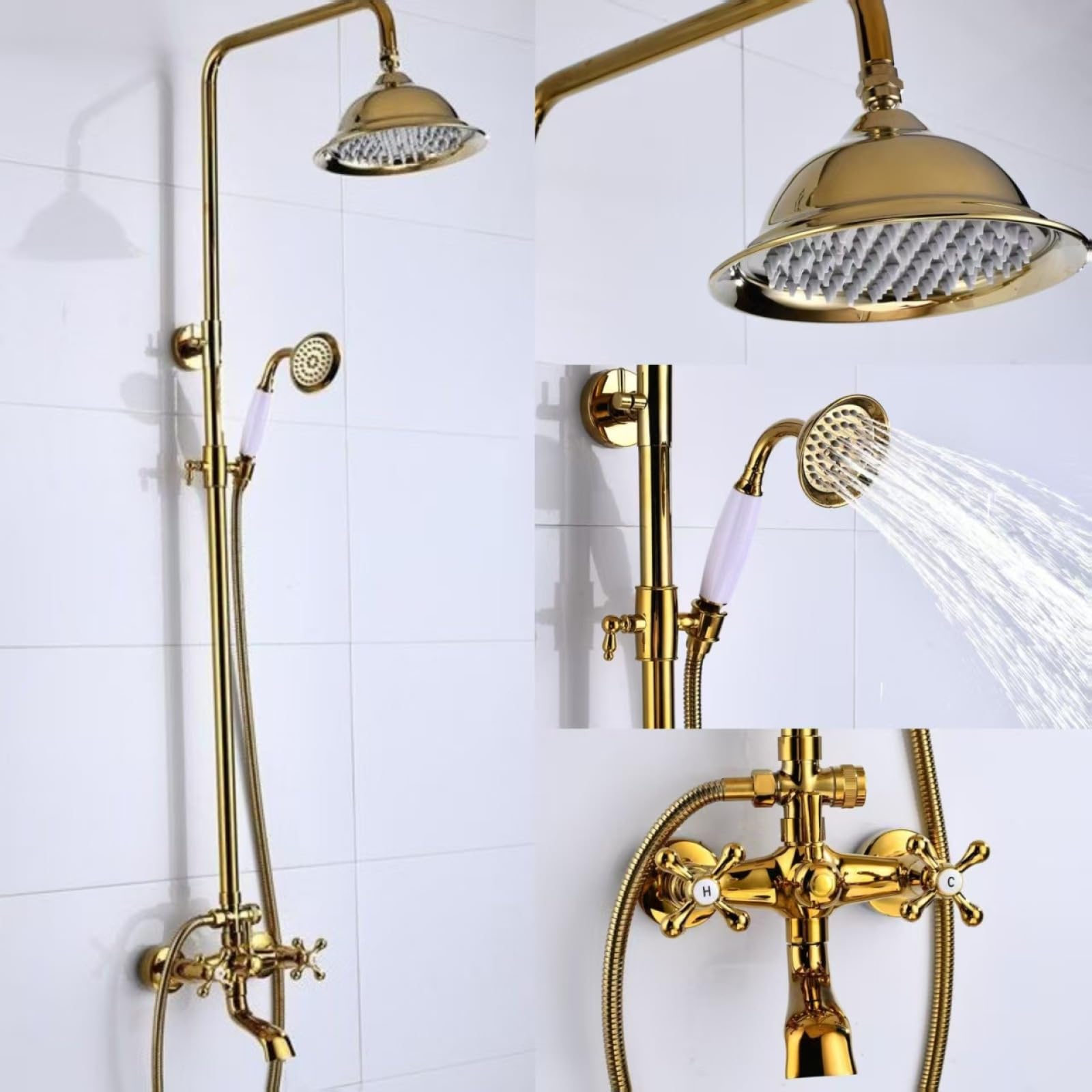 Fanjubei Golden Seven Channels Bathroom Shower Set, Hot And Cold Water Faucet, Golden Seven-Way Showerhead