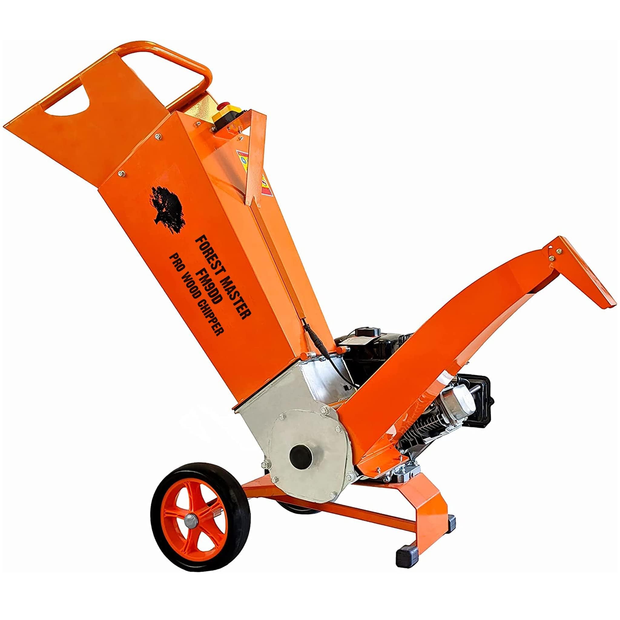 Forest Master FM9DDES Professional Wood Chipper – 9HP Petrol Engine, Electric Start, Chips Branches up to 75mm (3”), Twin Reversible Blades, Adjustable Drum, Direct Drive for Low Maintenance