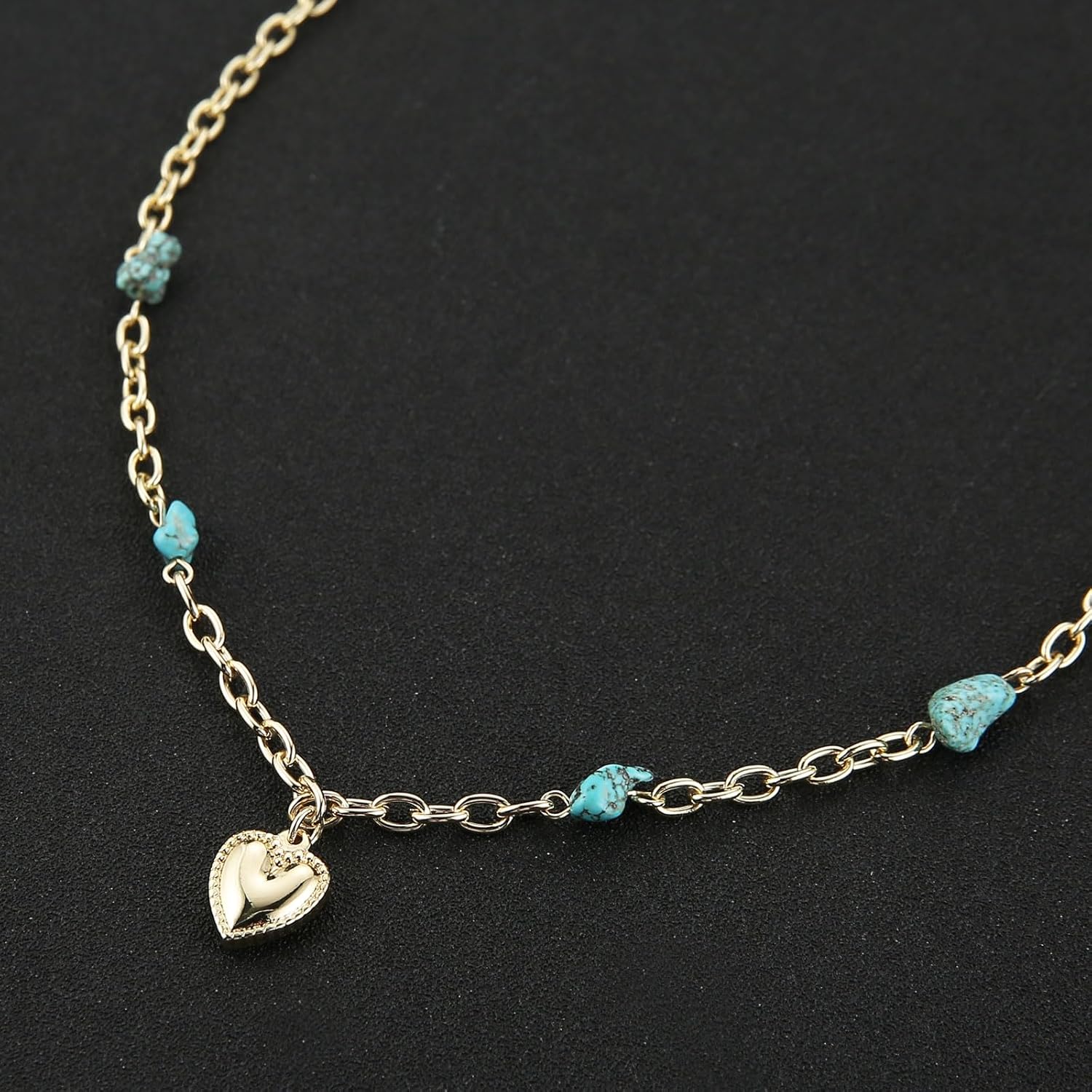 HZMAN Gold Heart Necklace for Women, 20 Inches Adjustable Turquoise Choker - Image 4