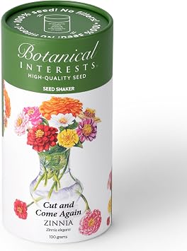Botanical Interests Zinnia Cut & Come Again Seed Shaker - Covers 500 sq ft, Edible Long-Lasting Blooms, Deer-Resistant Annual, Vibrant Colors for Bouquets, Eco-Friendly Recyclable Container