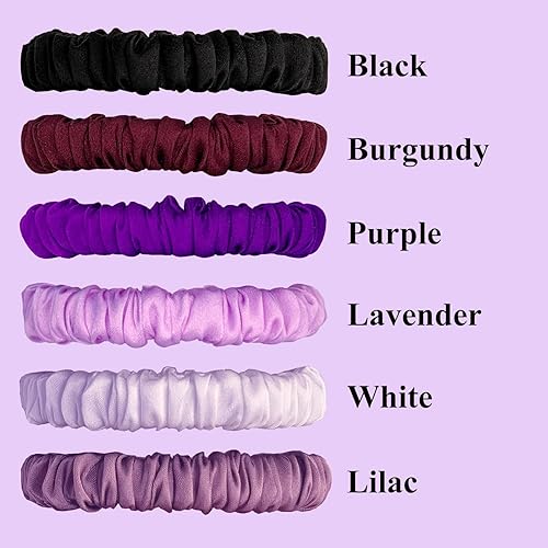 Miniatura 8 de Juego de 6 coleteros de seda de morera 100% pura con 6 colores elegantes para todos los días, coleteros ajustados de seda, cuidado del cabello, sin