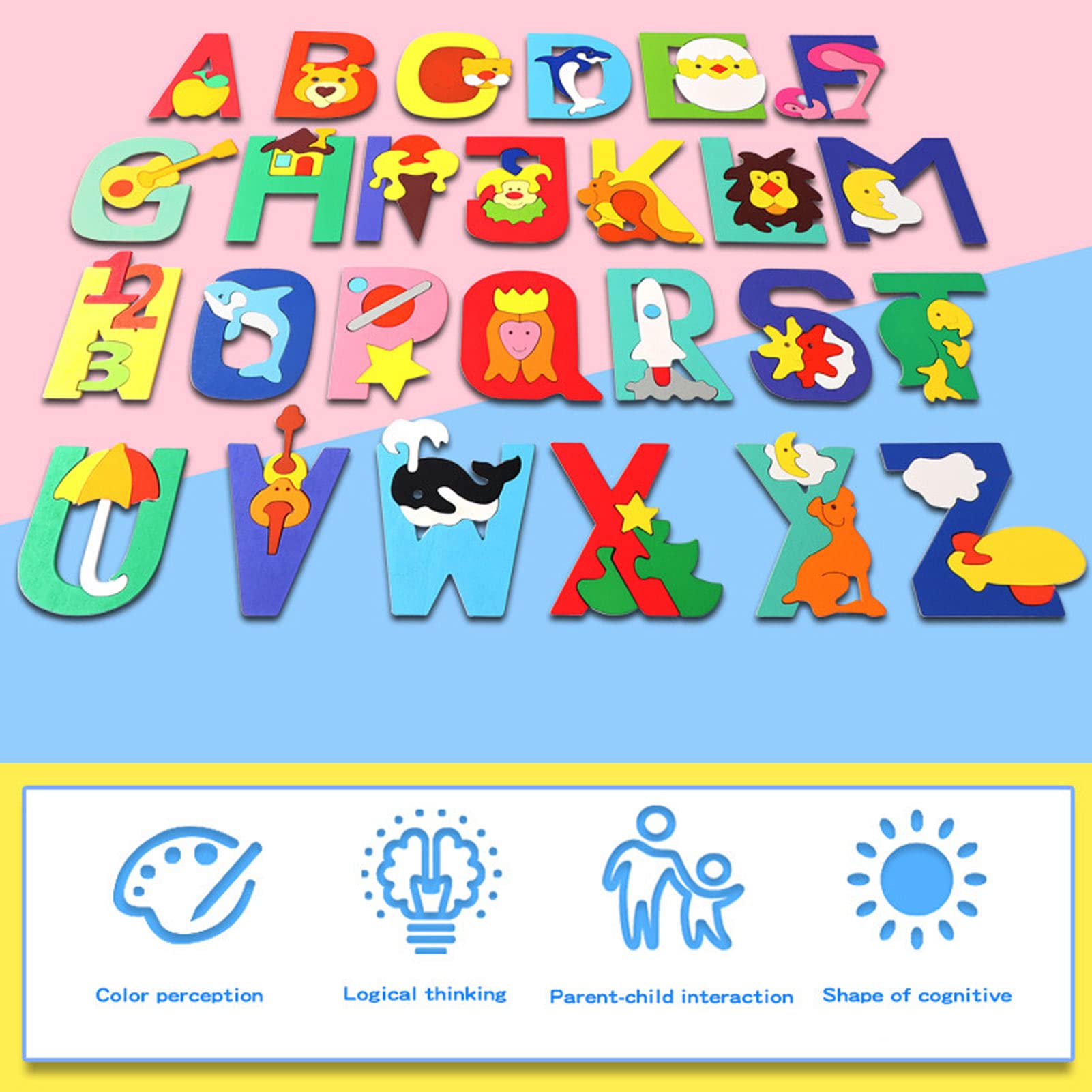 Lylithuif Jouets de puzzle alphabet en bois 26 blocs de lettres Puzzle Board jouet d'éducation précoce pour les enfants apprenant et jouant en bois massif 26 pièces