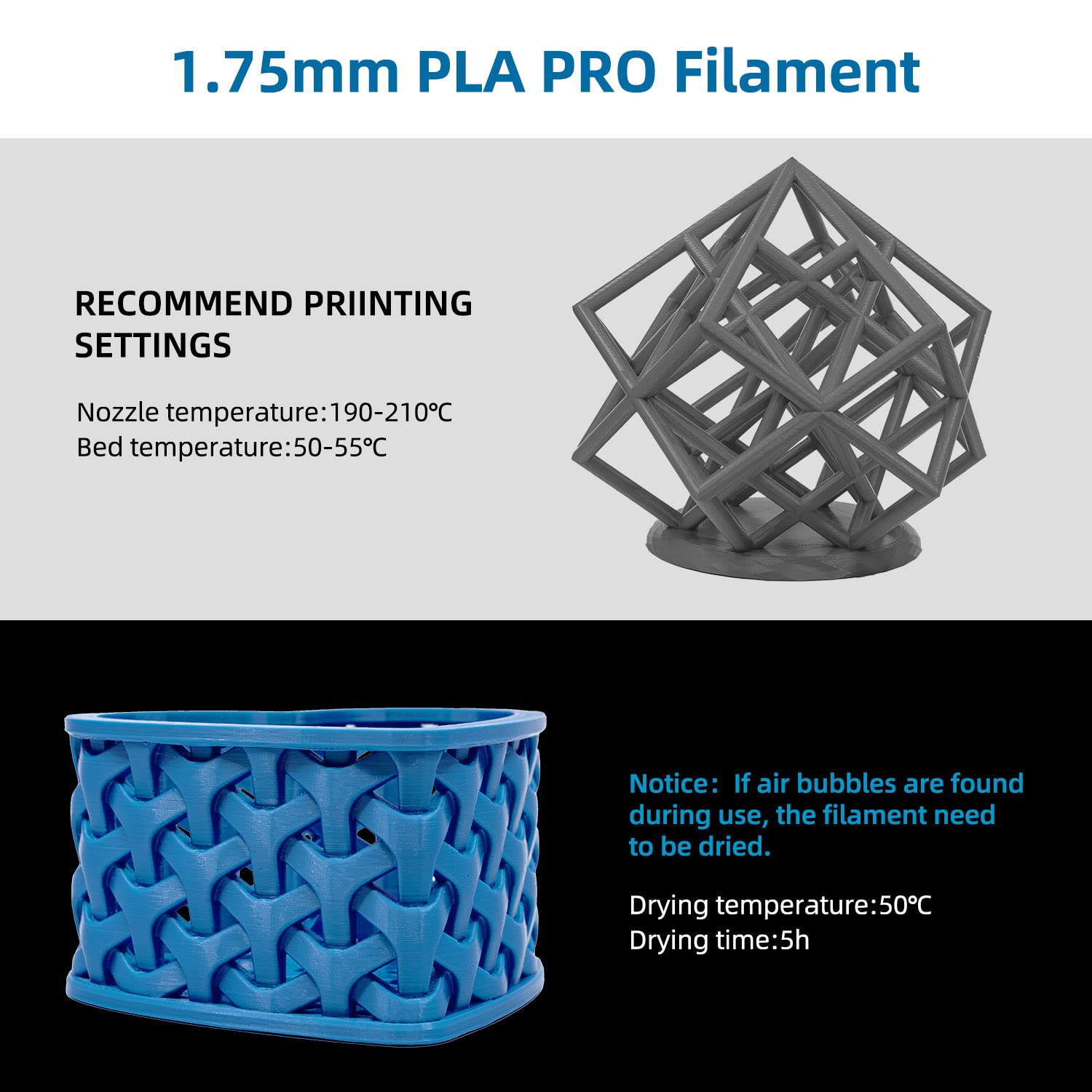 FLASHFORGE PLA Pro Filamento 1,75 mm - Filamento di stampa 3D Pro, Filamento di stampa 3D (1KG, Blu brillante)