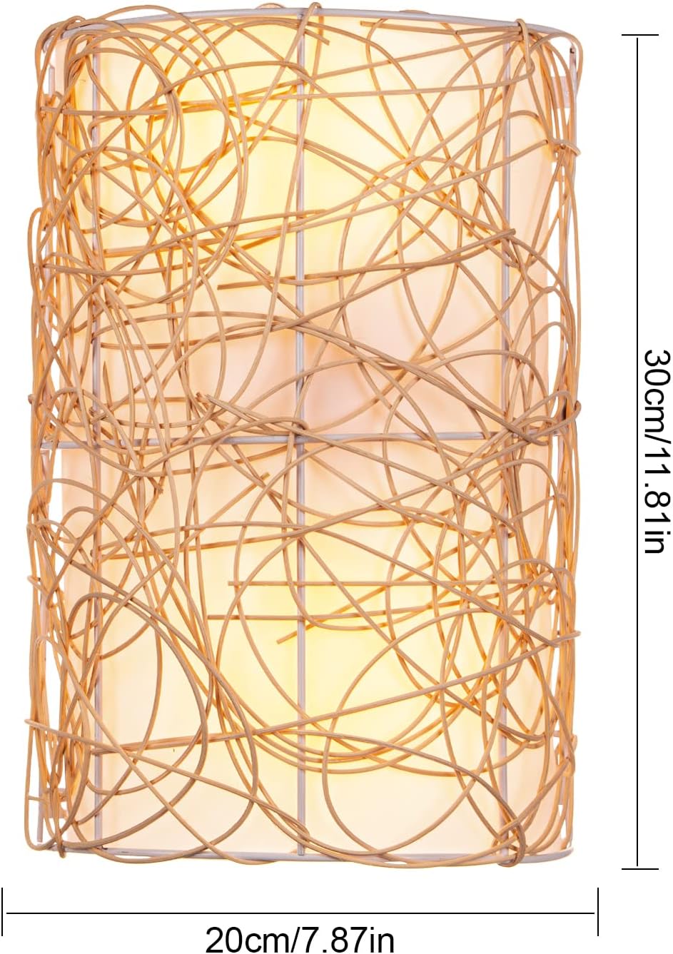 Arturesthome 2-Lights Rustic Wall Lamps, Retro Bohemian Sconce Lights, Natural Rattan Woven Lampshade for Bedside House Reading Living Room Bedroom Kitchen Corridor Lantern