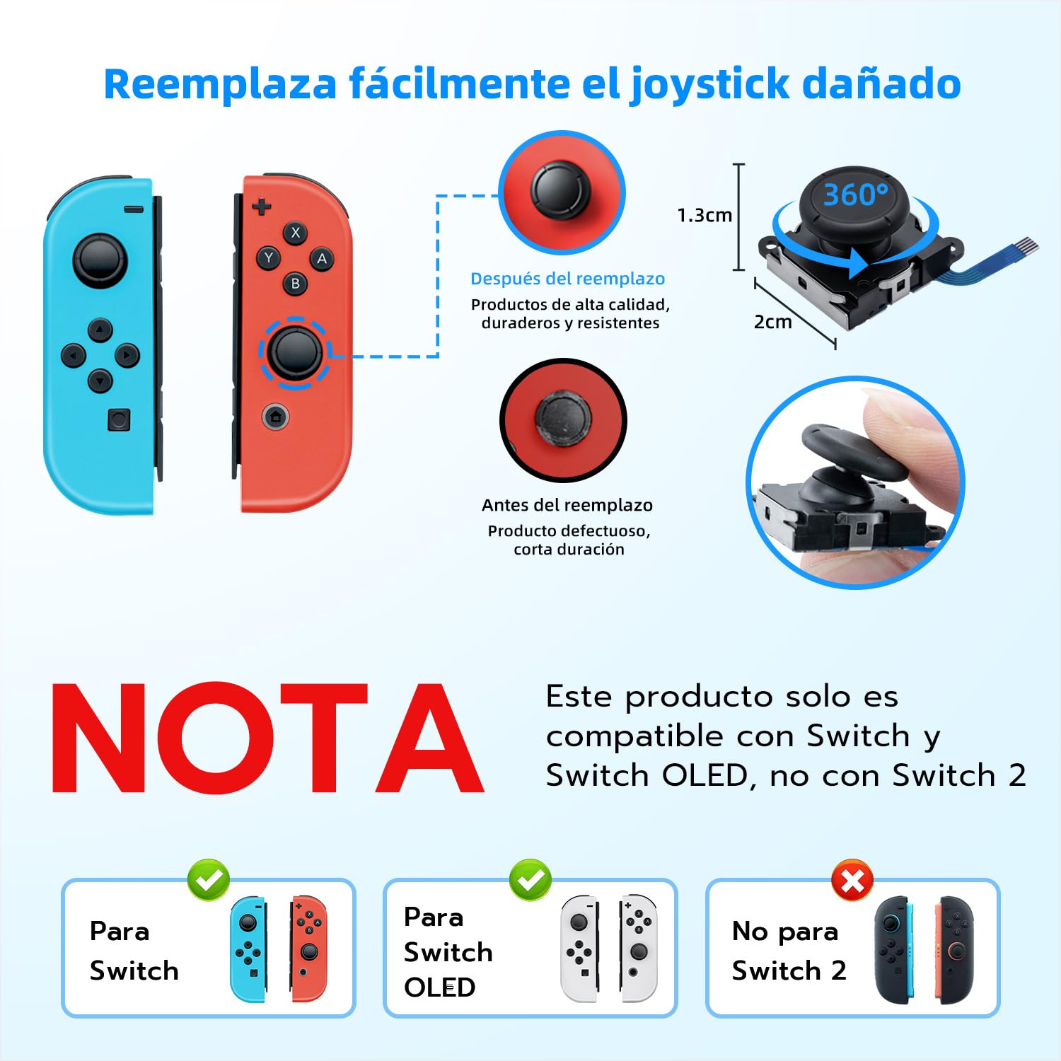 Switch Joystick Reemplazo 3D Analog Joycon para NS Switch/Switch OLED Joycon/Switch Lite con Kit de Reparación Joy-Con con Destornilladores - No apto para Switch 2 -Negro