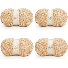 Velvet Chenille Yarn for Crocheting & Knitting 1440 Yards, Soft Thick Fluffy Bulky Blanket Yarn, 4 Pack of 10.5oz Tan