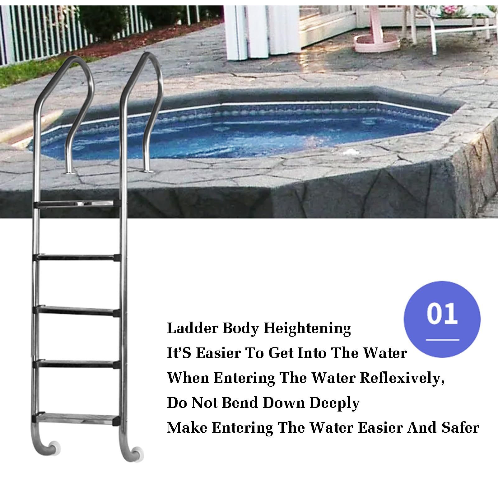 Escalera para Piscina elevada, pasamanos de natación con escalones, de Acero Inoxidable, soporta hasta 250 kg, Ideal para Parques acuáticos Interiores y Exteriores.