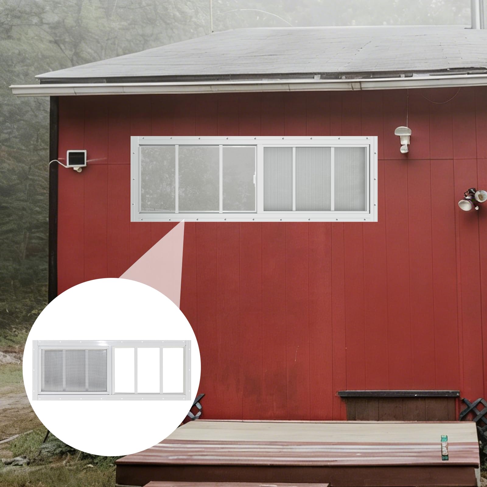 Yuzzy Paquete de 2 ventanas correderas de 12 x 36 pulgadas con vidrio templado y pantalla de fibra de vidrio extraíble para cobertizo, gallinero, casa de juegos, hogar, garaje, graneros (blanco)