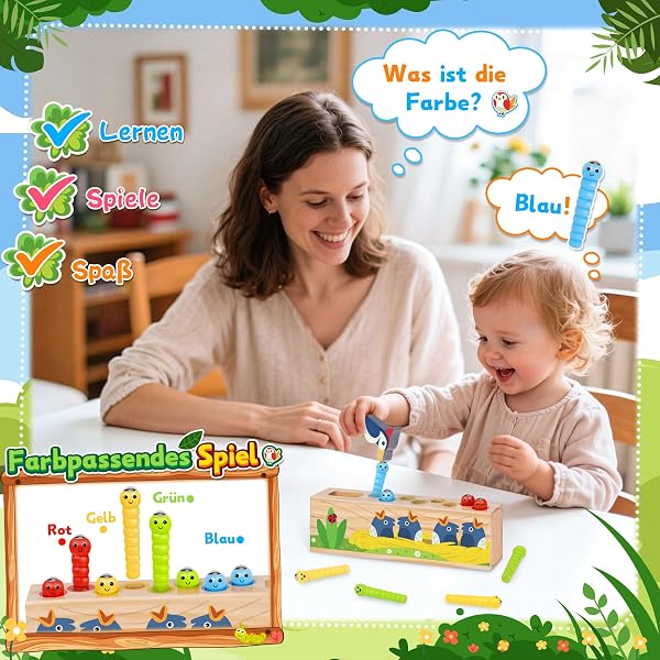 Montessori Jouet magnétique en bois pour bébé de 1 à 3 ans - Jouet de motricité pour bébé de 1 à 3 ans - Cadeau 1, 2, 3 - Garçon et fille - Couleur - Jeu d'emboîtement - Jouet pour enfants à partir de - 3