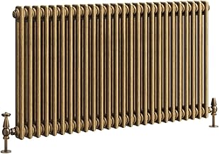 Traditional Double Column Radiator 600mm x 1190mm Antique Brass Finish 2 Column Panels Designer Cast Iron Style Radiator Central Heating | Clover
