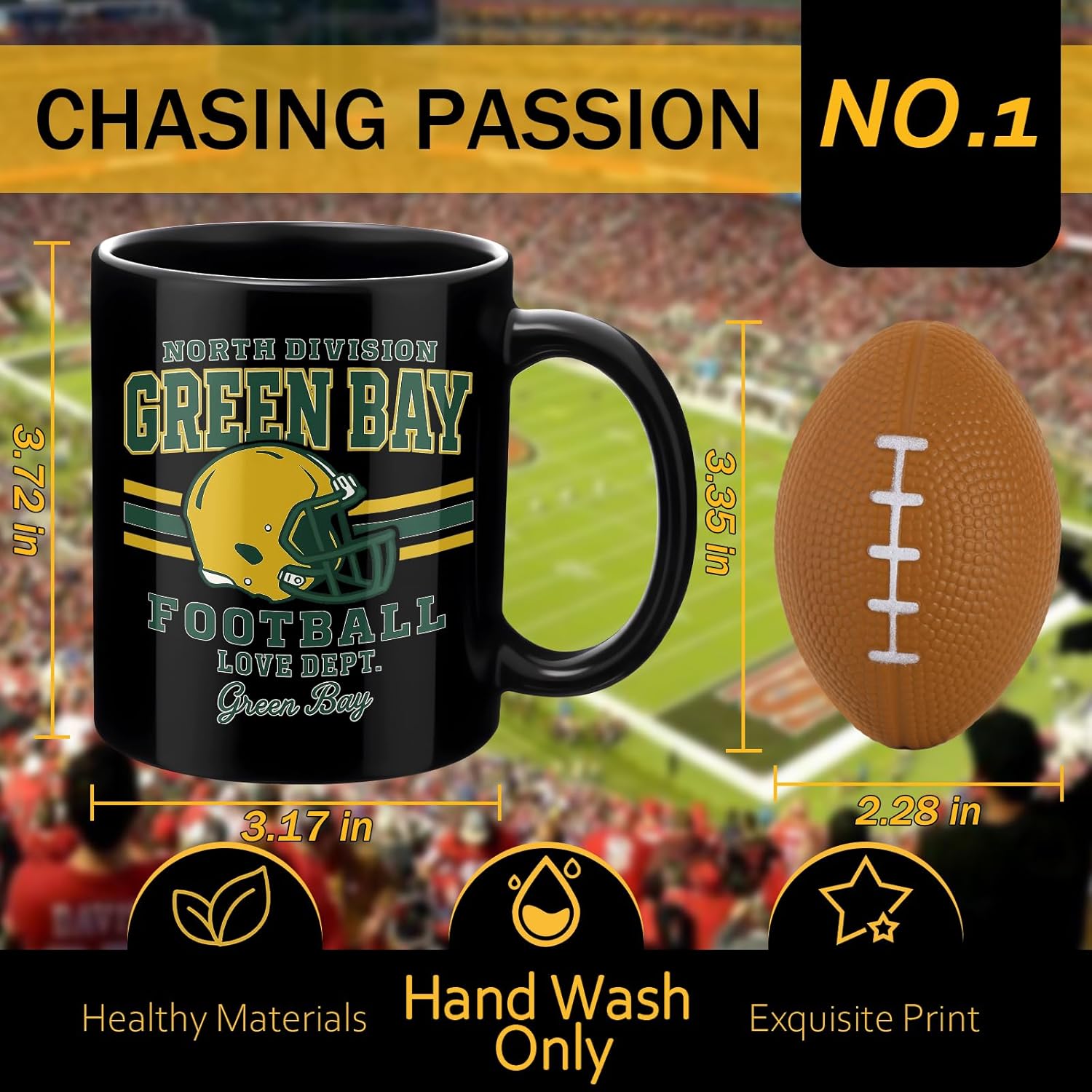 2 in 1 Football Fan Ceramic Coffee Mug Cup Green Bay Themed Merch Shop Men Women Sport Stuff Gear Apparel Packer Team Decor Accessories Merchandise Dad Boyfriend Bf Birthday Christmas Cool Xmas Gift - Image 7