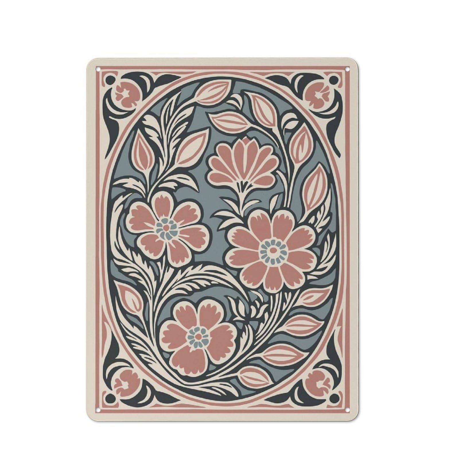Junmoney Style-14 Floral Art Nouveau Illustration Rustic Metal Plaque 40X30cm For Living Room Or Hallway, For Garage, Workshop And Man Cave Decoration