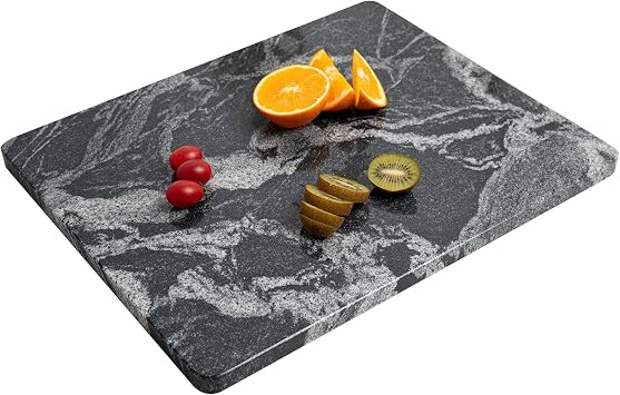 Marble Cutting Board, Pastry Board For Kitchen, Large Black With White Vine Marble Slab Gift With Non-Slip Feets, 16x20 Inch, 1 Piece