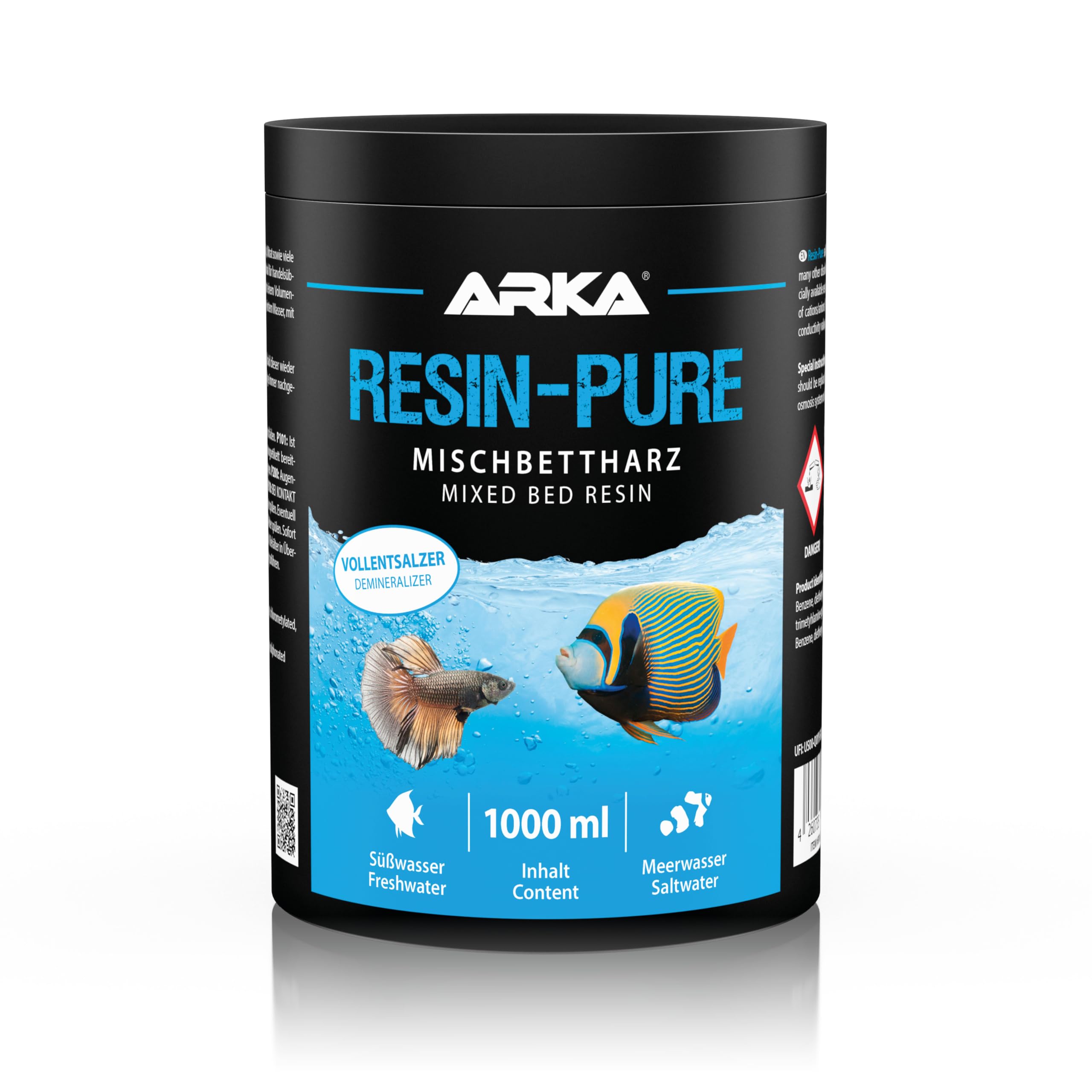 Mixed bed resin aquarium – ARKA Resin-Pure 1 l – DI resin for RO systems – removes 100% TDS, silicate, nitrate & phosphate – ultra-pure water for reef & freshwater tanks – ion exchange media