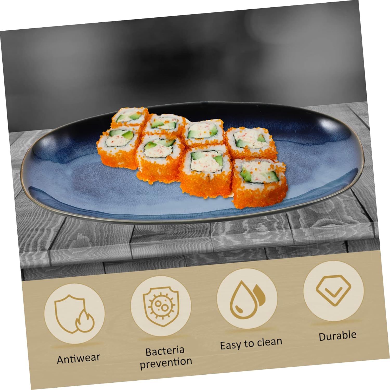 Large Blue Ceramic Sushi Plate for Serving Fish and Fruit Premium Porcelain Food Tray for Snacks Appetizers and Parties Versatile Serving Dish for Home Restaurant and Hotel Use