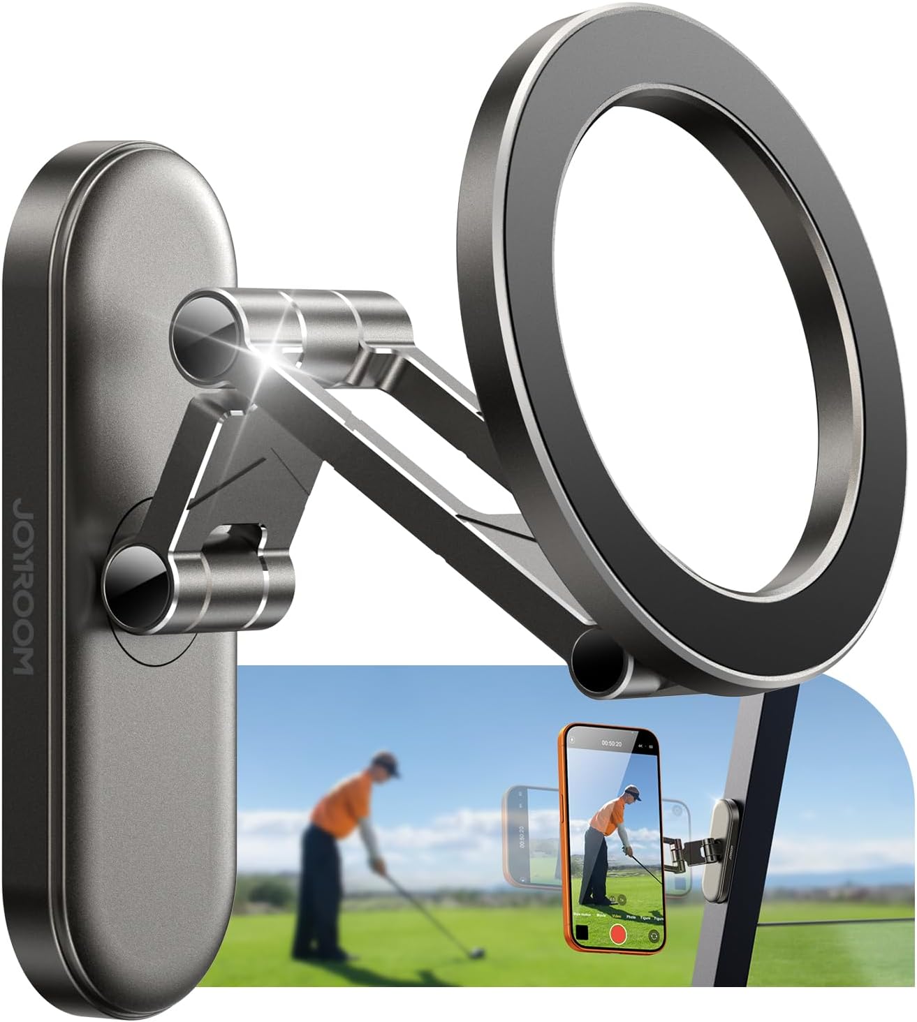 JOYROOM Upgraded Magnetic Golf Cart Phone Holder, [Tri-fold+All Alloy] Golf Gifts for Men Him Golfers dad, 2026 Golf Cart Accessories Compatible with MagSafe iPhone 17-12 for Club Car, EZGO, Yamaha