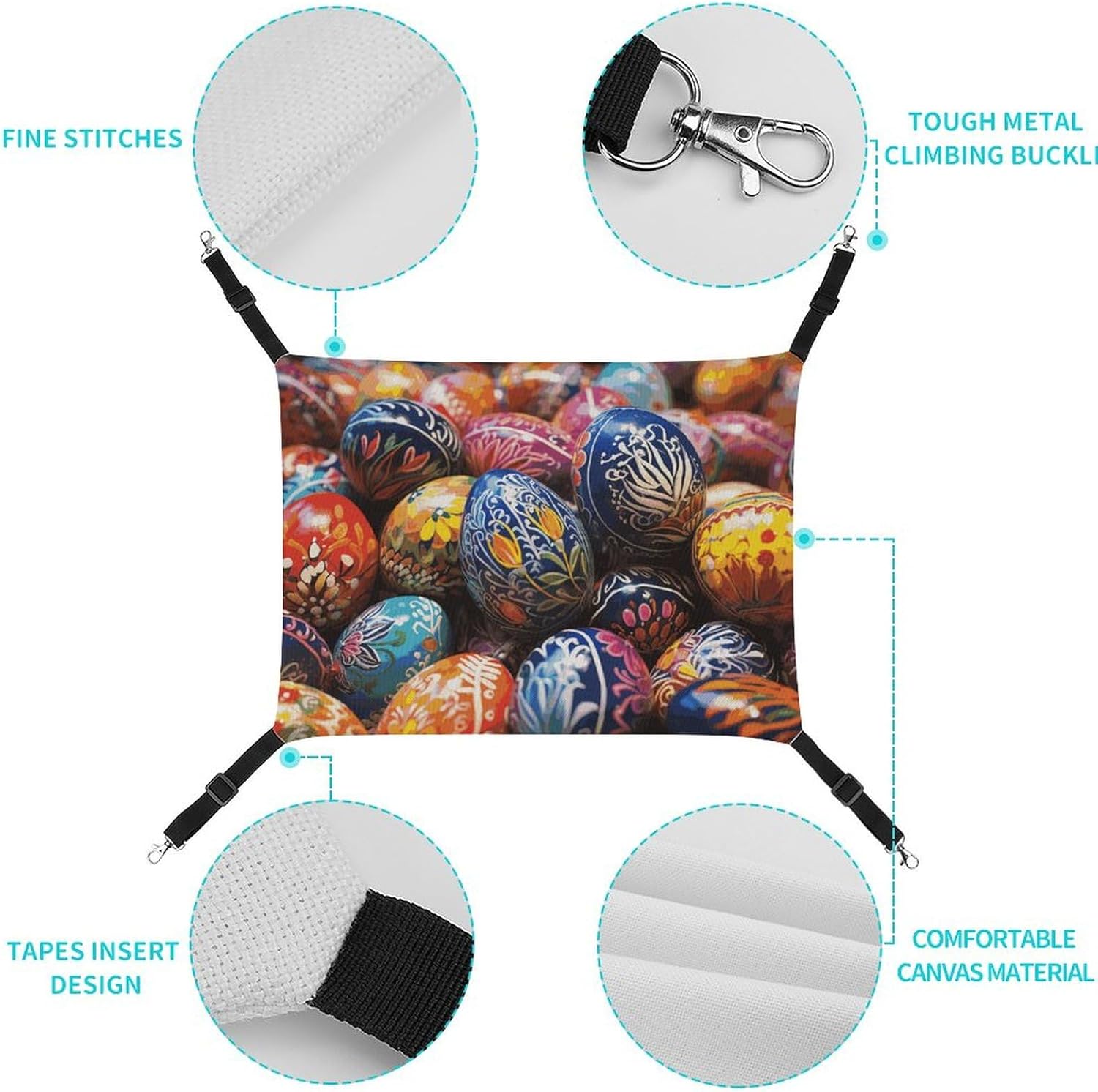 review Hanging Pet Hammock, Colorful Hand Painted Easter Eggs Printed Soft Breathable Pet Hammock with Adjustable Straps and Metal Hooks for Cats Small Dogs Rabbits Sugar Gliders