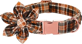 Lionet Paws Dog Collar with Flower - Cute Cotton Adjustable Flower Dog Collar with Metal Buckle for Medium Dog Girl Gift, M, Neck 13.5-22in