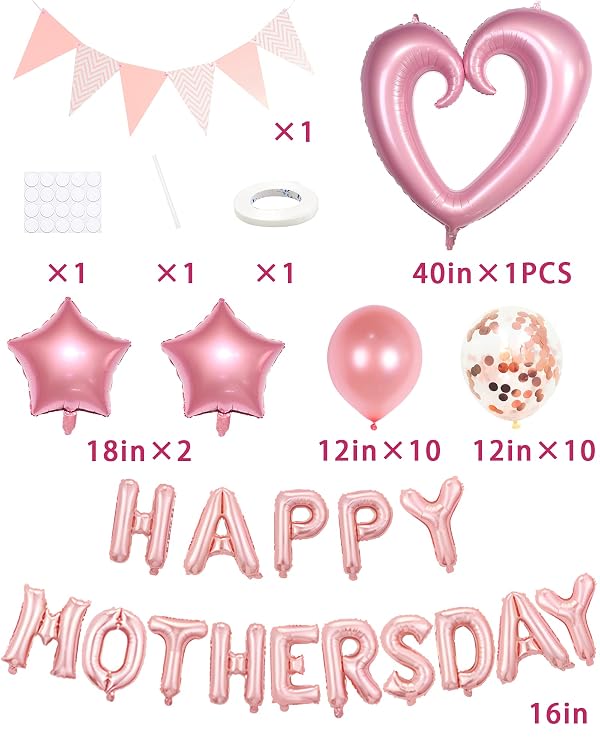 Happy Mother's Day Balloons Set, Pink Rose Gold Mothers Day Banner Letter Balloons Decor for Women Decorations for Party by Lutoys - Image 5