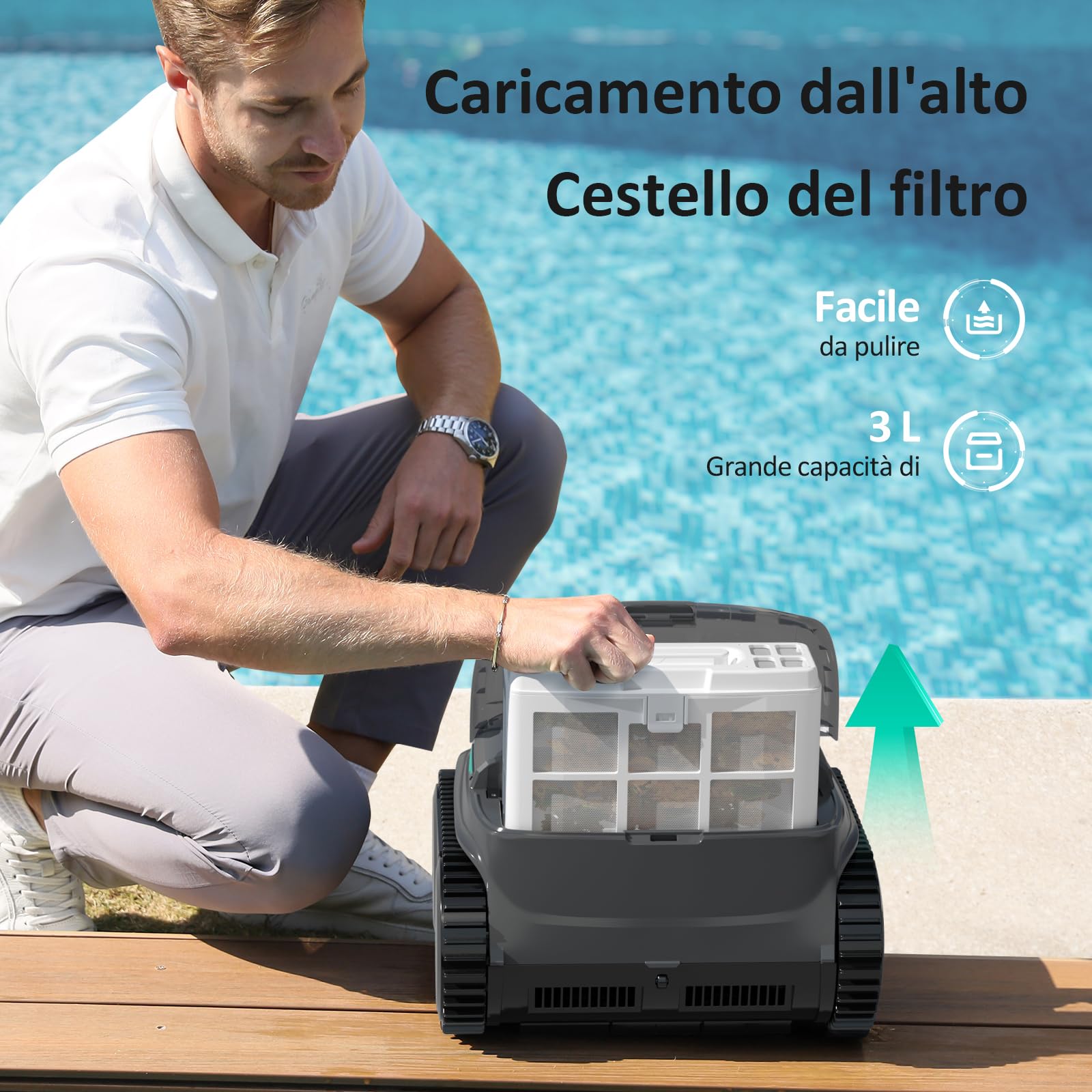 WYBOT C2 Vision AI Telecamera Robot Piscina Cordless con Batteria, Robot Piscina pareti e Fondo, filtrazione a Due Strati, aspirazione Potente, per Piscine interrate Fino a 180㎡(Grigio-Verde)
