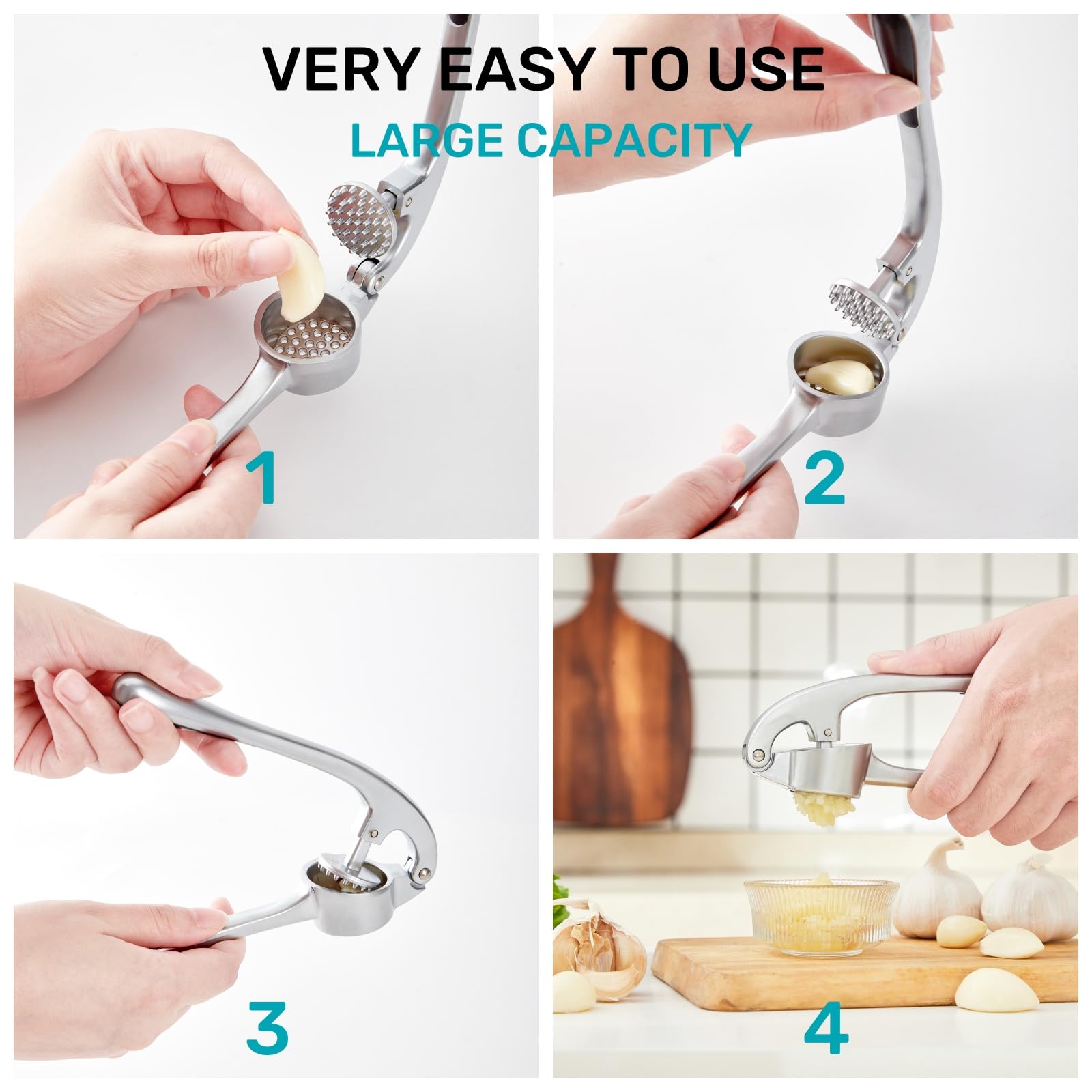 HiramWare Presse-ail, Presse-ail de cuisine premium antirouille avec manche ergonomique, Presse-gingembre avec bonne prise en main, Facile à nettoyer, Passe au lave-vaisselle