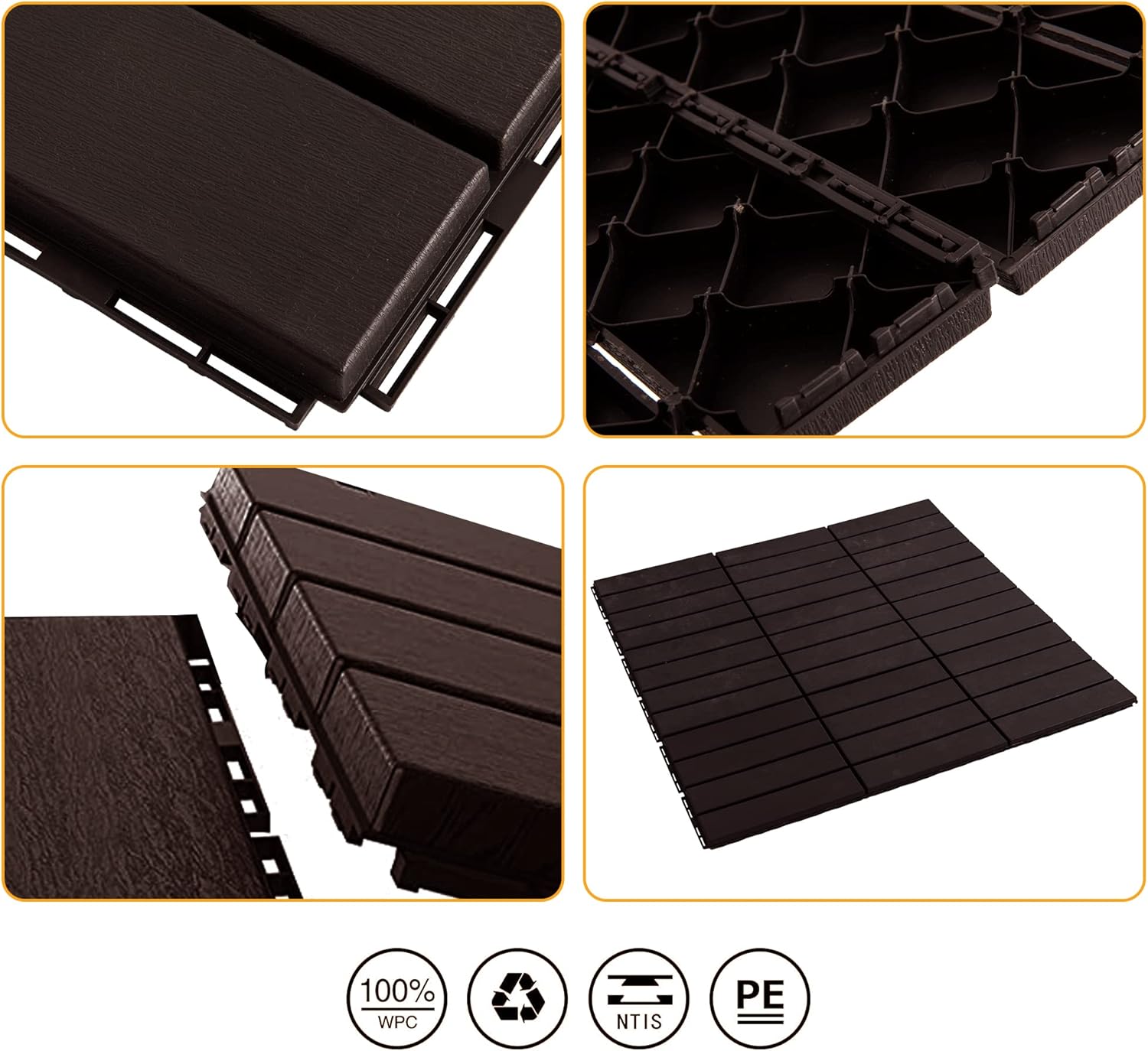 ASTEROUTDOOR Interlocking Deck Tiles Plastic Waterproof Outdoor Flooring 12" x 12" for Patio Garden Deck Poolside Indoor Outdoor, 27 pcs, Brown