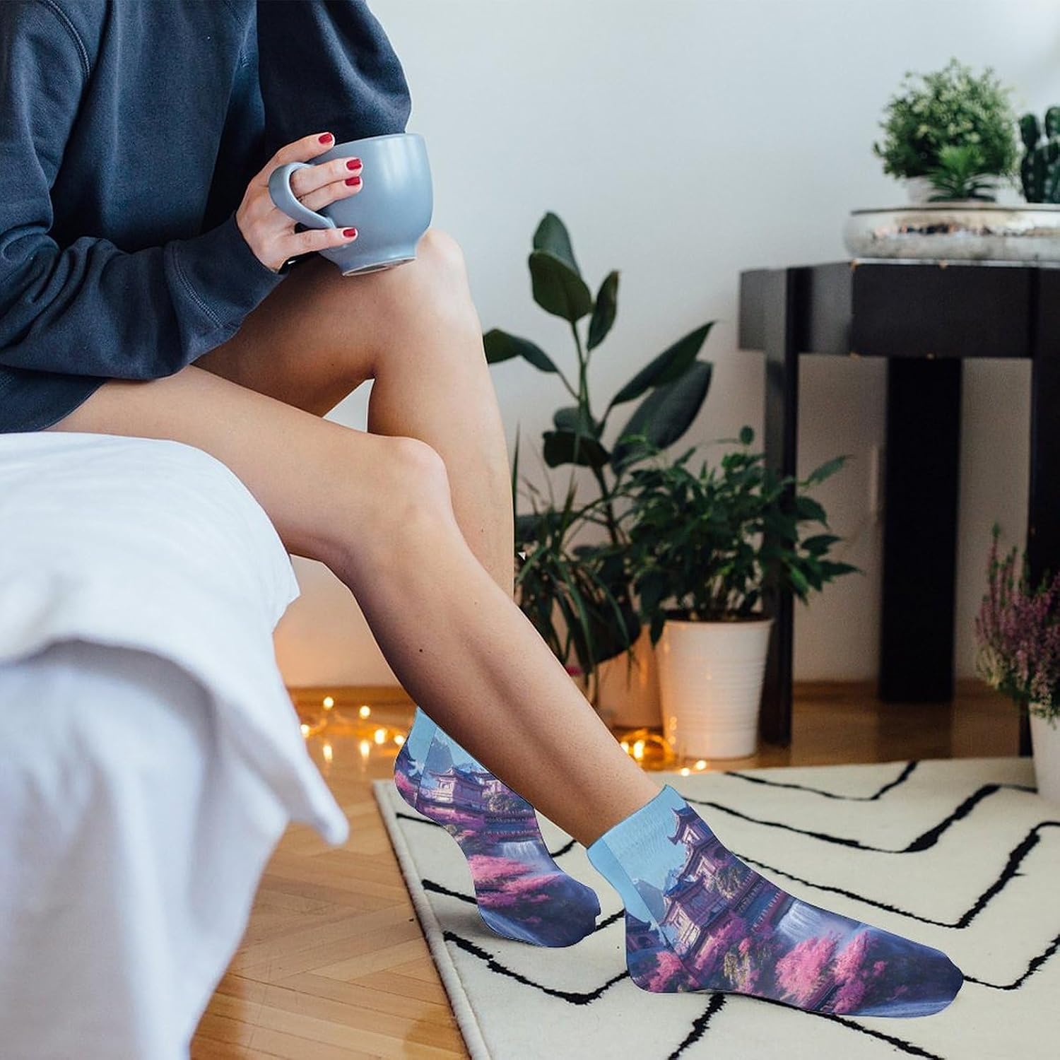 Japanese Building On Mountains Waterfall 5 Pairs Ankle Socks for Men Women No Show Low Cut Athletic Short Socks