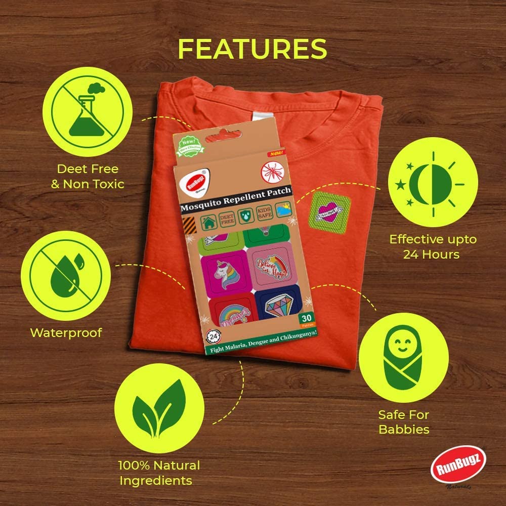 RunBugz New Animal Anti-Mosquito Patches for Babies, 30 count | Natural Protection from Disease Spreading Mosquitoes | 24 Hours of Protetcion | Free from DEET, Alcohol and Stains 1
