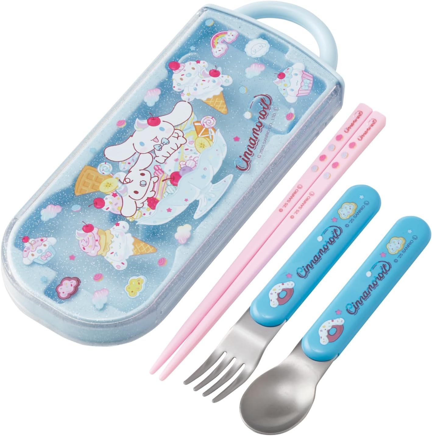 Skater TACC2-A Sanrio Cinnamoru Fancy Snacks Weets, Children's Trio Set, Chopsticks, Spoon, Fork, 6.5 inches (16.5 cm)