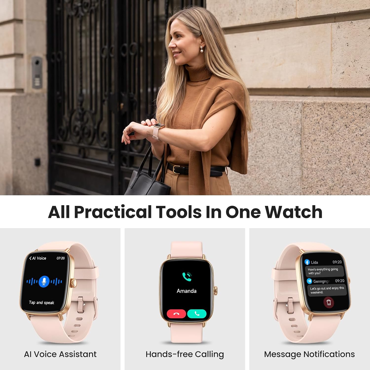 Smart Watch for Women, 2 Bands Health and Fitness Watch for iPhone/Android, Make Call and Message Notice, 24/7 Heart Rate/Sleep/SpO2 Tracker, 1.85" HD Smartwatch with 120 Sport Modes, IP68 Waterproof