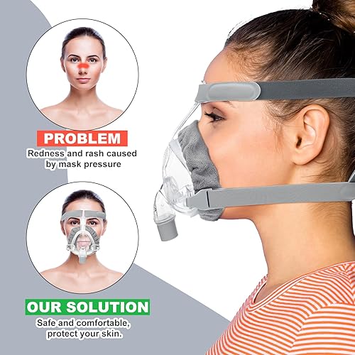 Miniatura 6 de Sosation Paquete de 24 forros para máscara de cara completa, reutilizables, suaves, reducen fugas de aire y ampollas, fundas de cojín lavables (gris)