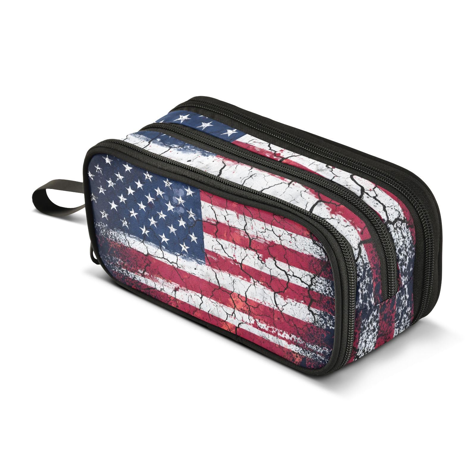 BOENLE Retro American Flag Pencil Case Box Boys Girls Large Pencil Pouch Zipper Compartments Big Capacity Stationery Pen Bag Organizer for Kids Teens Adults School Office