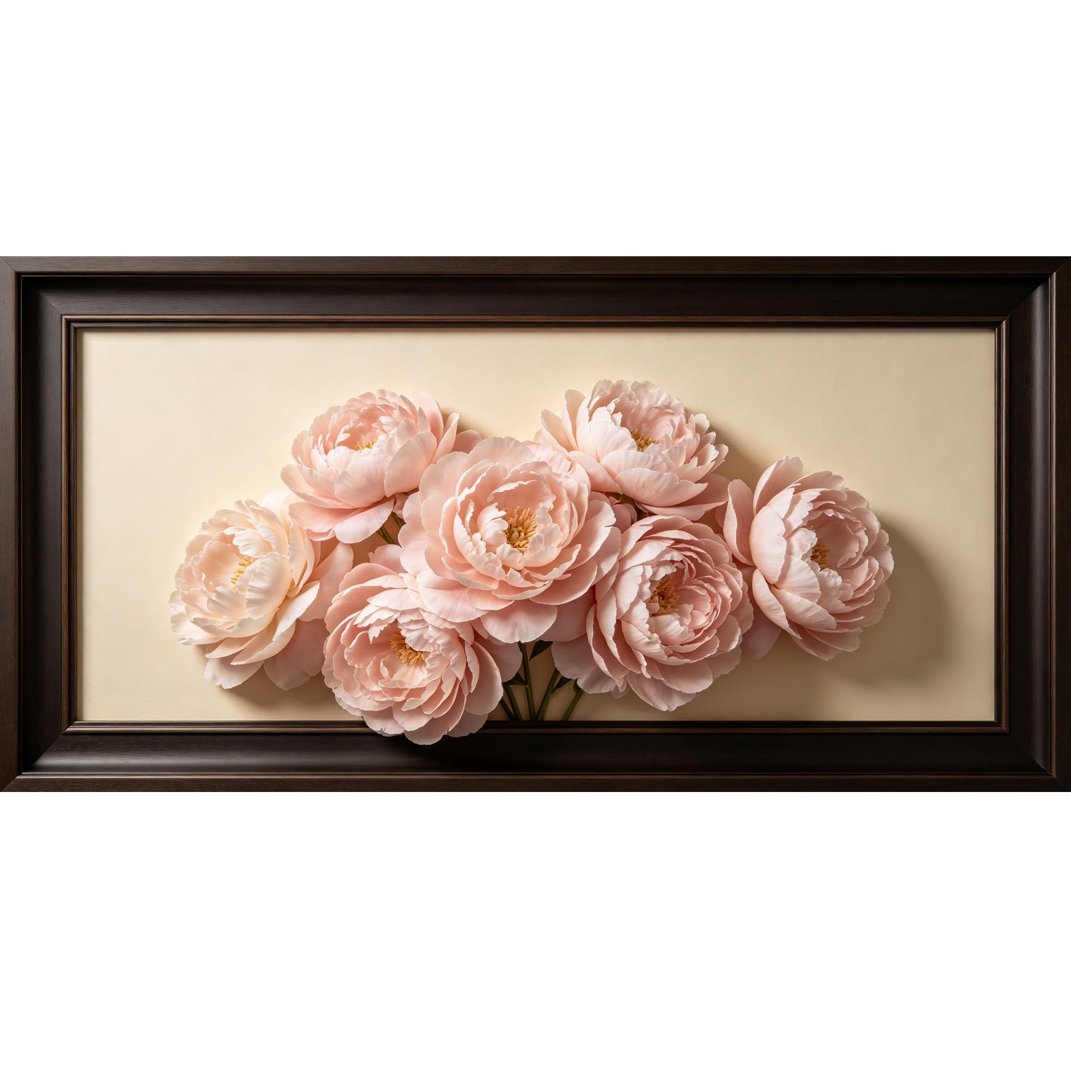 Agglomerix 3D Framed Wall Art Blush Peony Floral Botanical Relief Effect Large Size Self-Adhesive Removable Wall Decor Prints Artwork for Living Room Bedroom Office