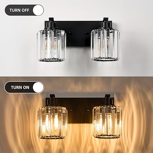 Miniatura 3 de 2 luces de cristal para tocador de baño, moderna lámpara de baño negra sobre espejo, luces de tocador para dormitorio, baño, pasillo, base E26