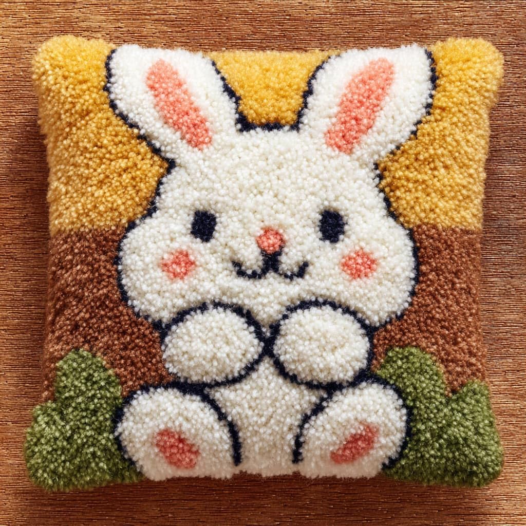 Henypt Latch Hook Pillow Case Kits, Rabbit