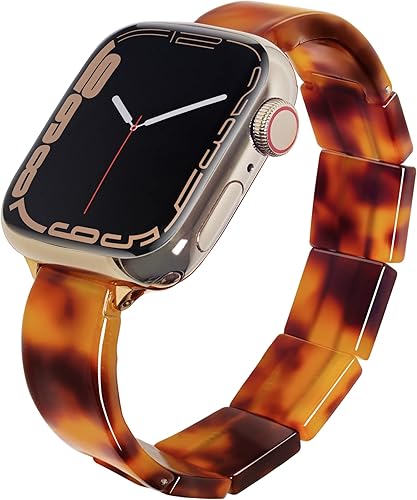 Miniatura 8 de Unilily Brazalete delgado elástico compatible con Apple Watch para mujer correa de reloj de resina de concha de tortuga para iWatch SE Series