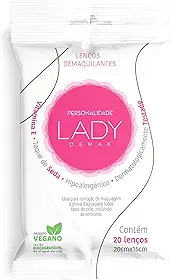 Lenço Umedecido Demaquilante Hipoalergêncio Toque de Seda Personalidade Lady Demak 20 unidades 20cm X 15cm