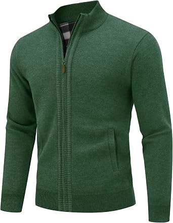 Mens Cardigan Sweaters Full Zip Stand Collar Slim Fit Knitted Casual Lightweight Long Sleeve Sweater with Pockets