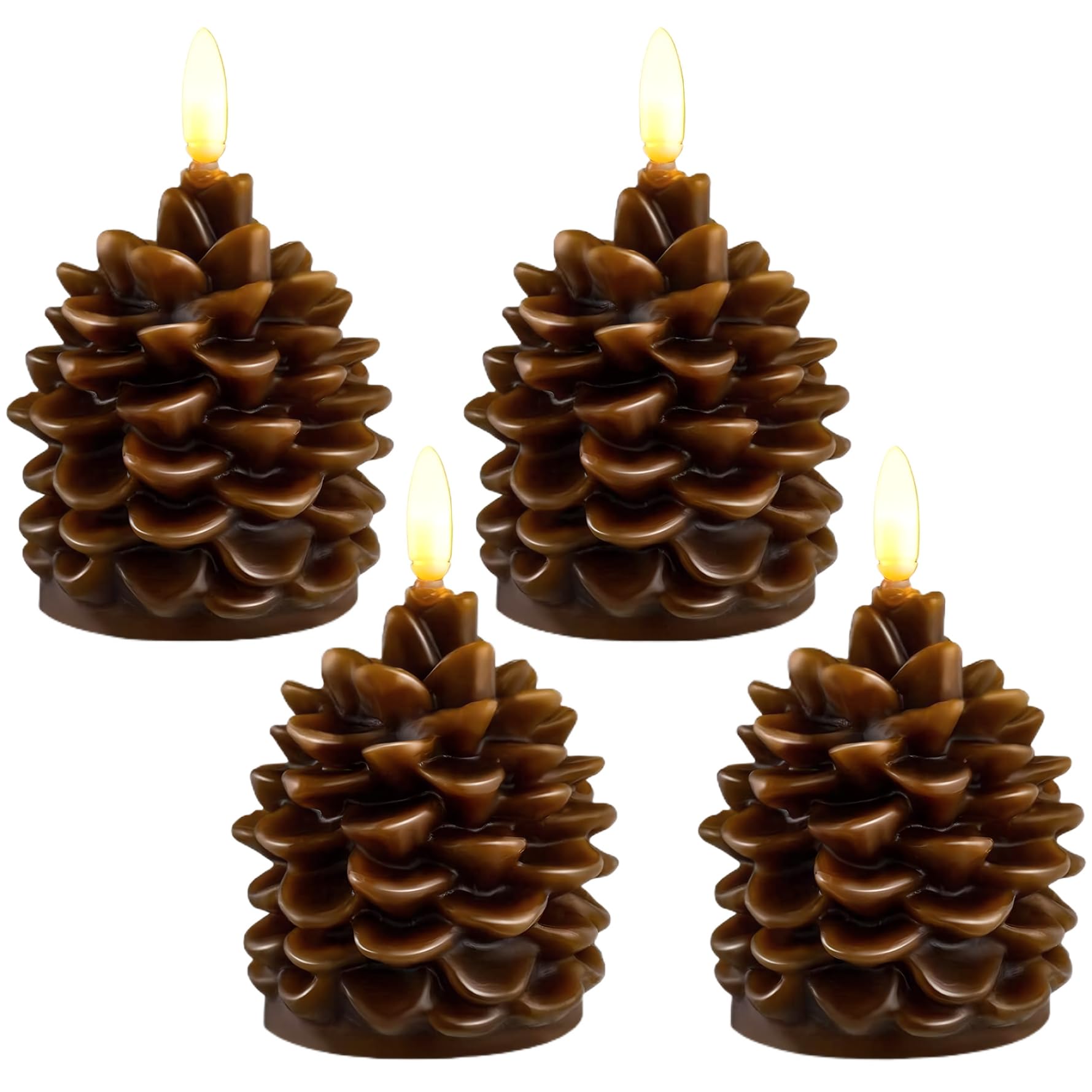 Ngbbby Christmas Candles 4Pcs Realistic Pinecone Flameless Candles Battery Operated LED Unscented