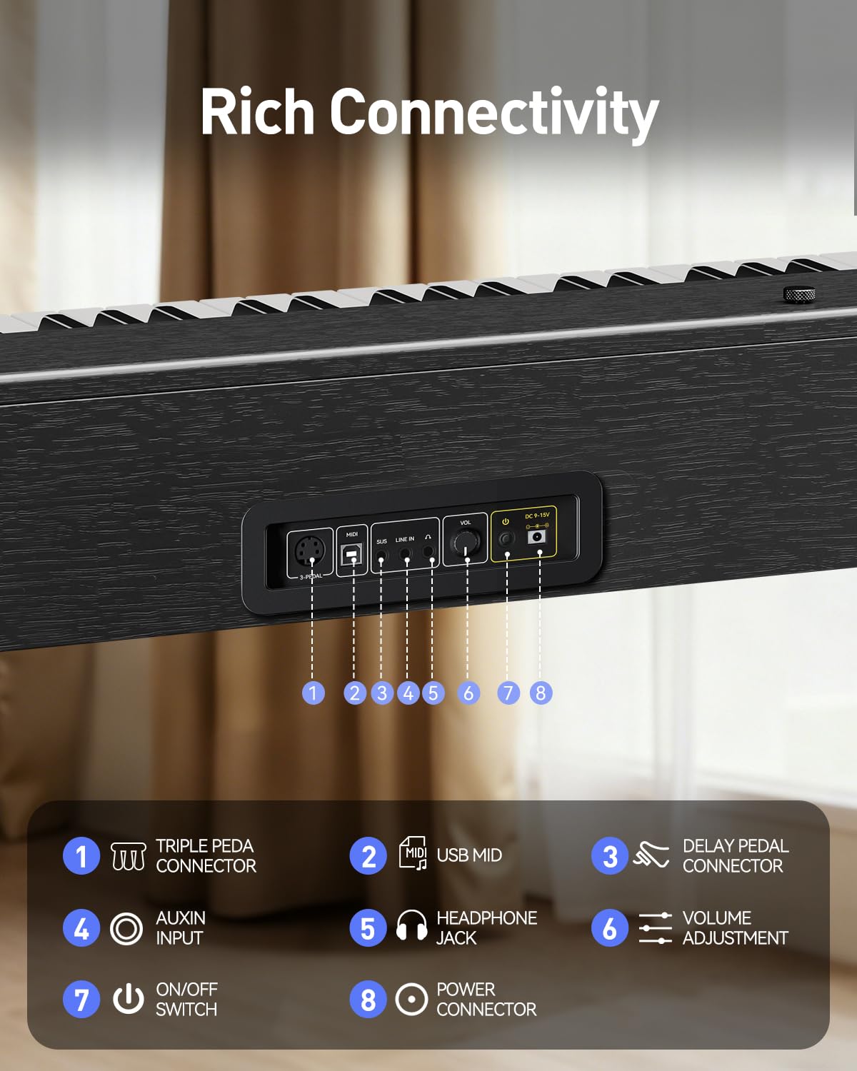 Rhymo Tastiera ponderata a 88 tasti, pianoforte digitale con altoparlanti, pianoforte digitale verticale in legno, tastiera elettronica con supporto per mobili, adatta per principianti